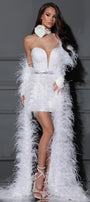 MAXI TOP WITH SKIRT AND SCARF SET 3 VIENNA SEQUIN FEATHERS WHITE