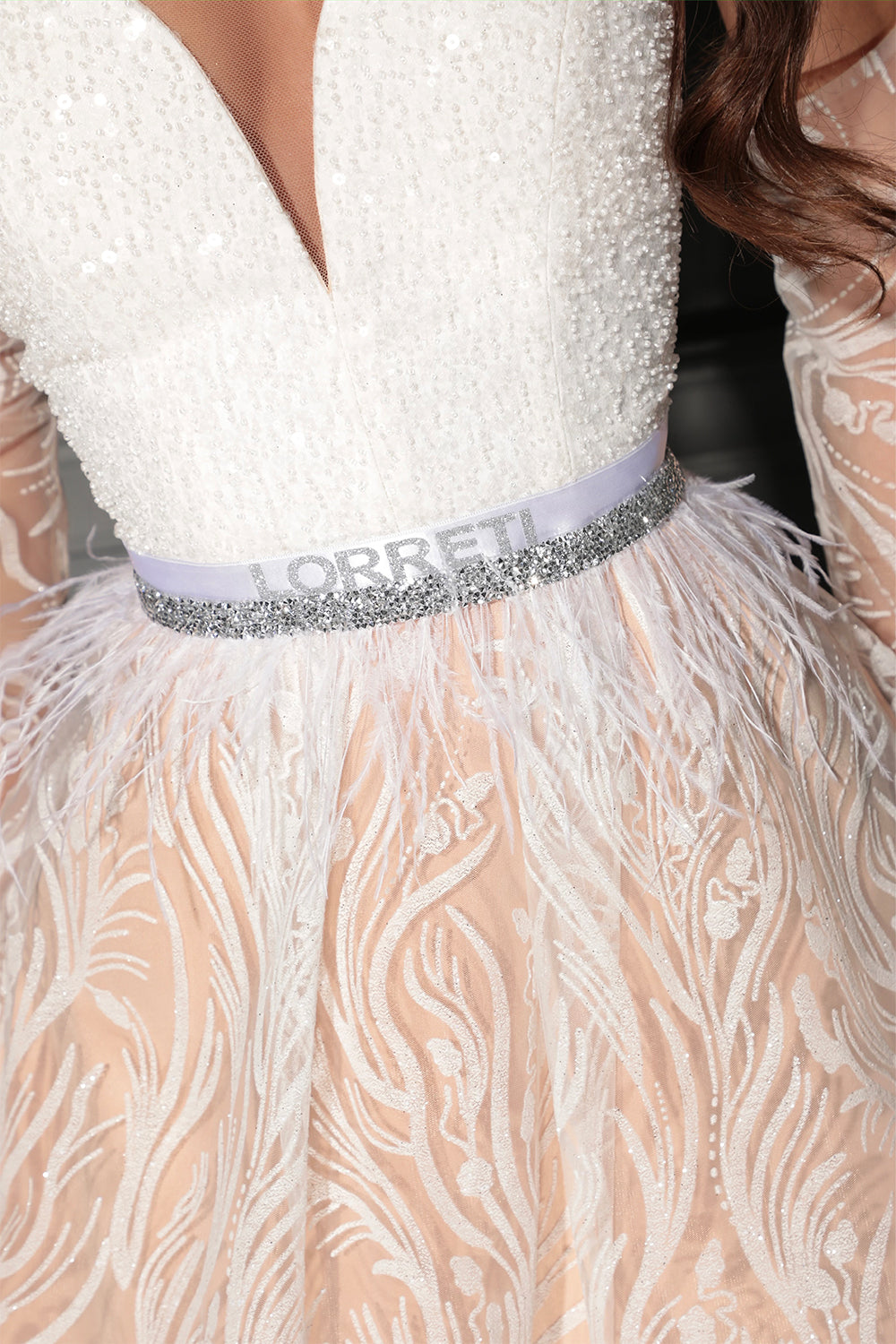 BELT MARABU 1A FEATHERS RHINESTONE WHITE