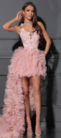 MAXI SKIRT AND CROP TOP SET LUISA LACE TULLE POWDER PINK