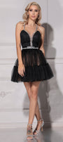 MINI SKIRT AND CROP TOP SET GWEN GLITTER LACE TULLE BLACK AND NUDE