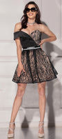 SET TOP CON GONNA MILANA PIZZO GLITTERATO RASO NERO CON NUDO