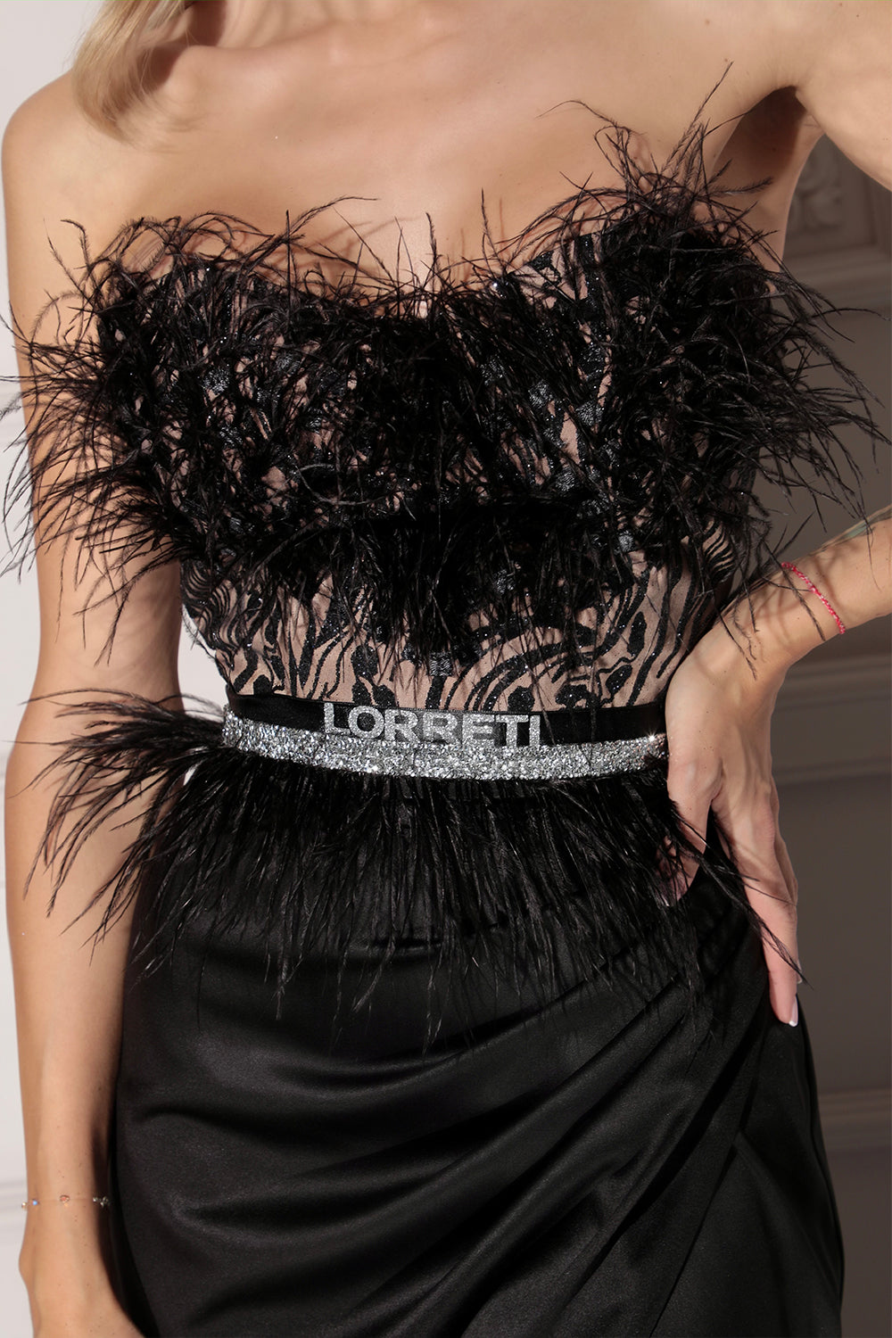 BELT MARABU 5B FEATHERS RHINESTONE BLACK