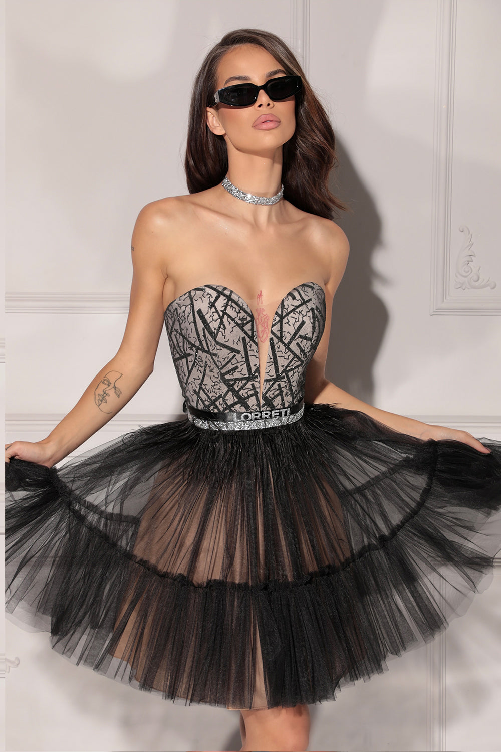 BELT MARABU 5B FEATHERS RHINESTONE BLACK