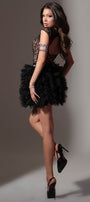 MINI SKIRT AND CROP TOP SET ALANI GLITTER LACE GLITTER TULLE BLACK AND NUDE