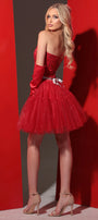 MINI SKIRT AND CROP TOP SET SEVYN GLITTER LACE GLITTER TULLE RED