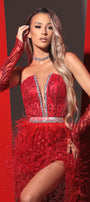 GLOVES GLITTER LACE RED