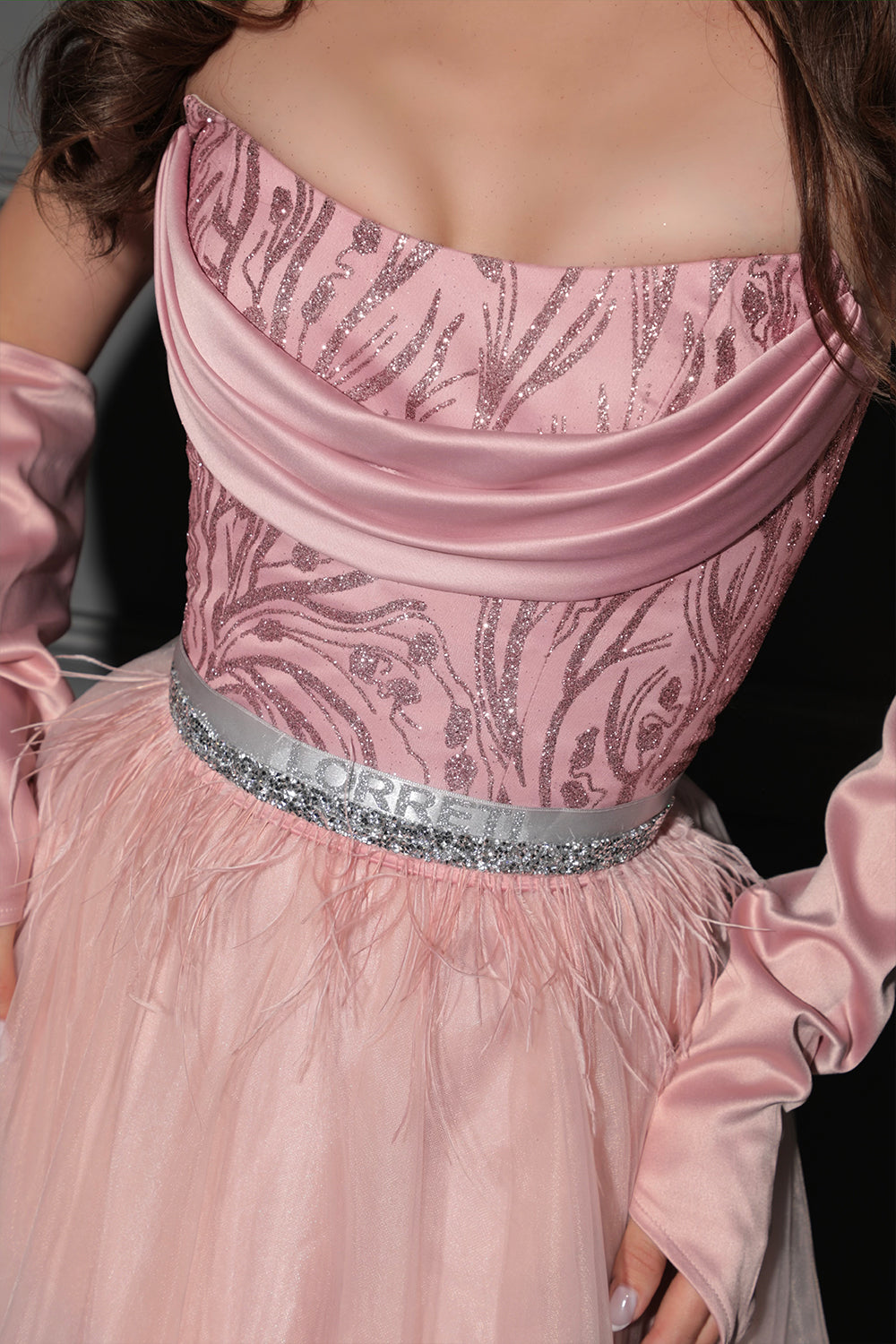 BELT MARABU FEATHERS RHINESTONE POWDER PINK