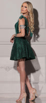 MINI SKIRT AND CROP TOP SET ANELIA GLITTER LACE DARK GREEN