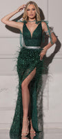 MAXI SET TOP CU FUSTA CINDY DANTELA GLITTER PENE VERDE INCHIS