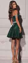 MINI SKIRT AND CROP TOP SET TRACY GLITTER LACE DARK GREEN