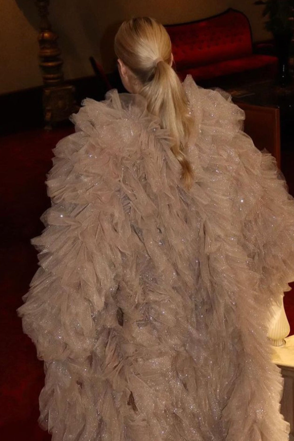 MAXI DRESS AND CLOAK CAROLINE RHINESTONE GLITTER TULLE CHAMPAGNE