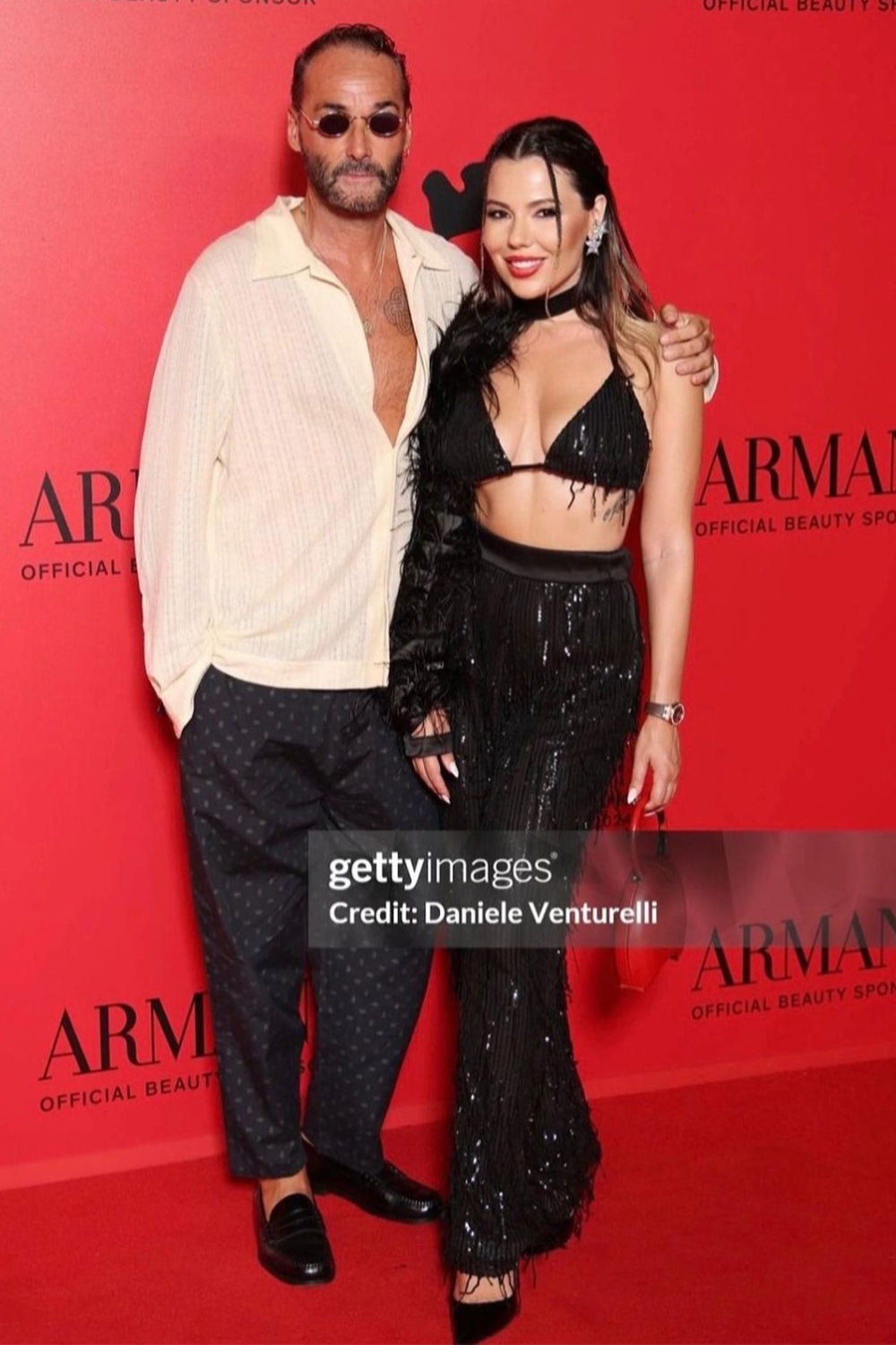 MAXI SET TOP CU PANTALONI LEDA PAIETE PENE NEAGRA