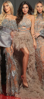 МAXI VESTITO TERRY STRASS RASO PIUME ARGENTO CON NUDO
