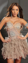 MINI CONJUNTO TOP CON FALDA JENNISON PEDRERÍA BROCADO DE TUL CHAMPÁN