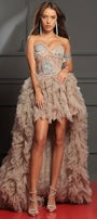 MAXI CONJUNTO TOP CON FALDA MORGANA PEDRERÍA BROCADO DE TUL CHAMPÁN