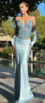 MAXI CONJUNTO 3 PIEZAS TOP CON FALDA LENORA LENTEJUELAS SATÍN AZUL CLARO