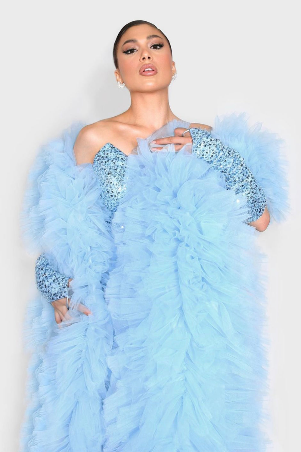 MAXI SKIRT AND CROP TOP SET 4 PARTS BROOKE SEQUIN TULLE LIGHT BLUE