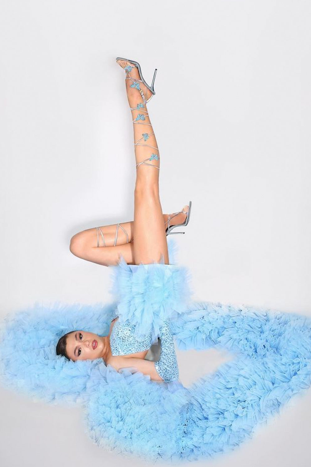 MAXI SKIRT AND CROP TOP SET 4 PARTS BROOKE SEQUIN TULLE LIGHT BLUE