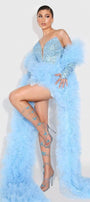 MAXI SET 4 PEZZI TOP CON GONNA BROOKE PAILLETTES ТULLE BLU CHIARO