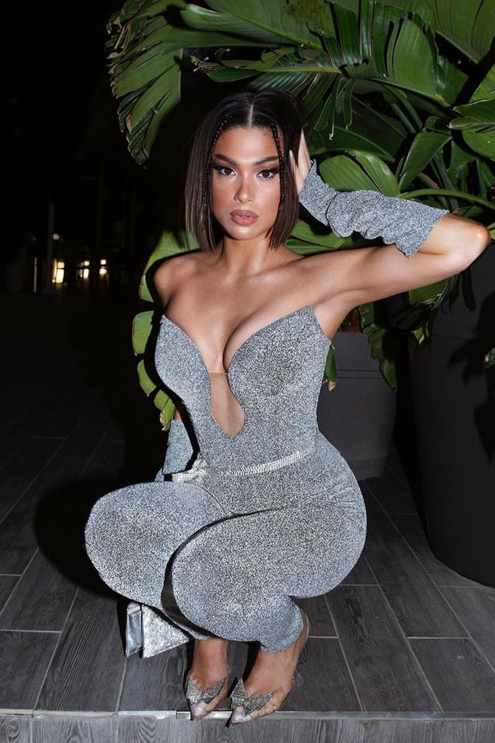 MAXI CROP TOP AND PANTS SET DENVER LAME DARK GREY