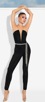 MAXI CROP TOP AND PANTS SET KENDRA 2 PARTS LAME GLITTER LACE BLACK