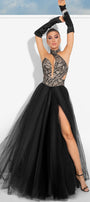 MAXI CONJUNTO 3 PIEZAS TOP CON FALDA WILMA ЕNCAJE BRILLANTE TUL NEGRO CON NUDE