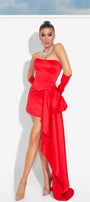 MINI SKIRT AND CROP TOP SET MARCELINE 4 PARTS SATIN RED