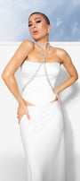 MAXI SKIRT AND CROP TOP SET 2 PARTS MEREDITH SATIN WHITE