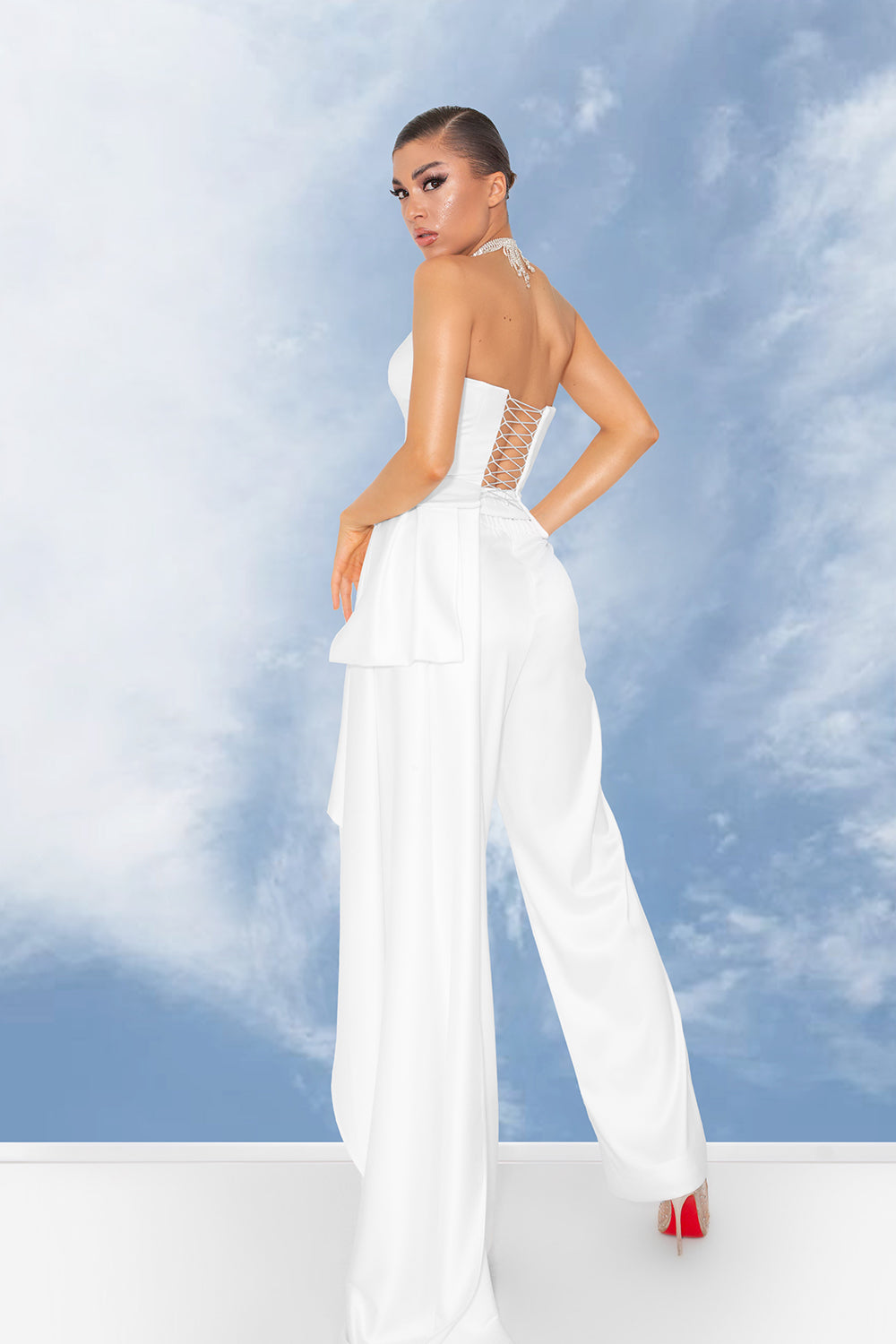 MAXI CROP TOP AND PANTS SET FELICITY 3 PARTS SATIN WHITE