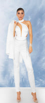 MAXI SET 2 PIESE TOP CU PANTALONI PEYTON SATIN ALBA