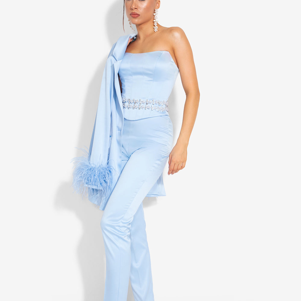 MAXI CONJUNTO TOP CON PANTALONES SASHA SATÍN AZUL CLARO