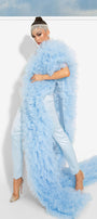 MAXI CONJUNTO 3 PIEZAS TOP CON PANTALONES Y BUFANDA ALEAH SATÍN TUL AZUL CLARO