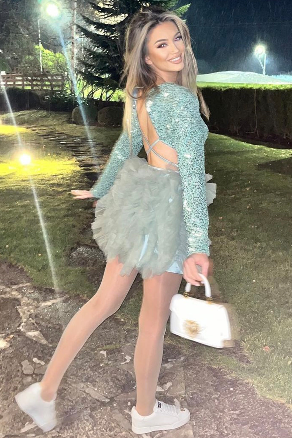 MINI SKIRT AND CROP TOP SET LAURA 2 PARTS SEQUIN TULLE MINT