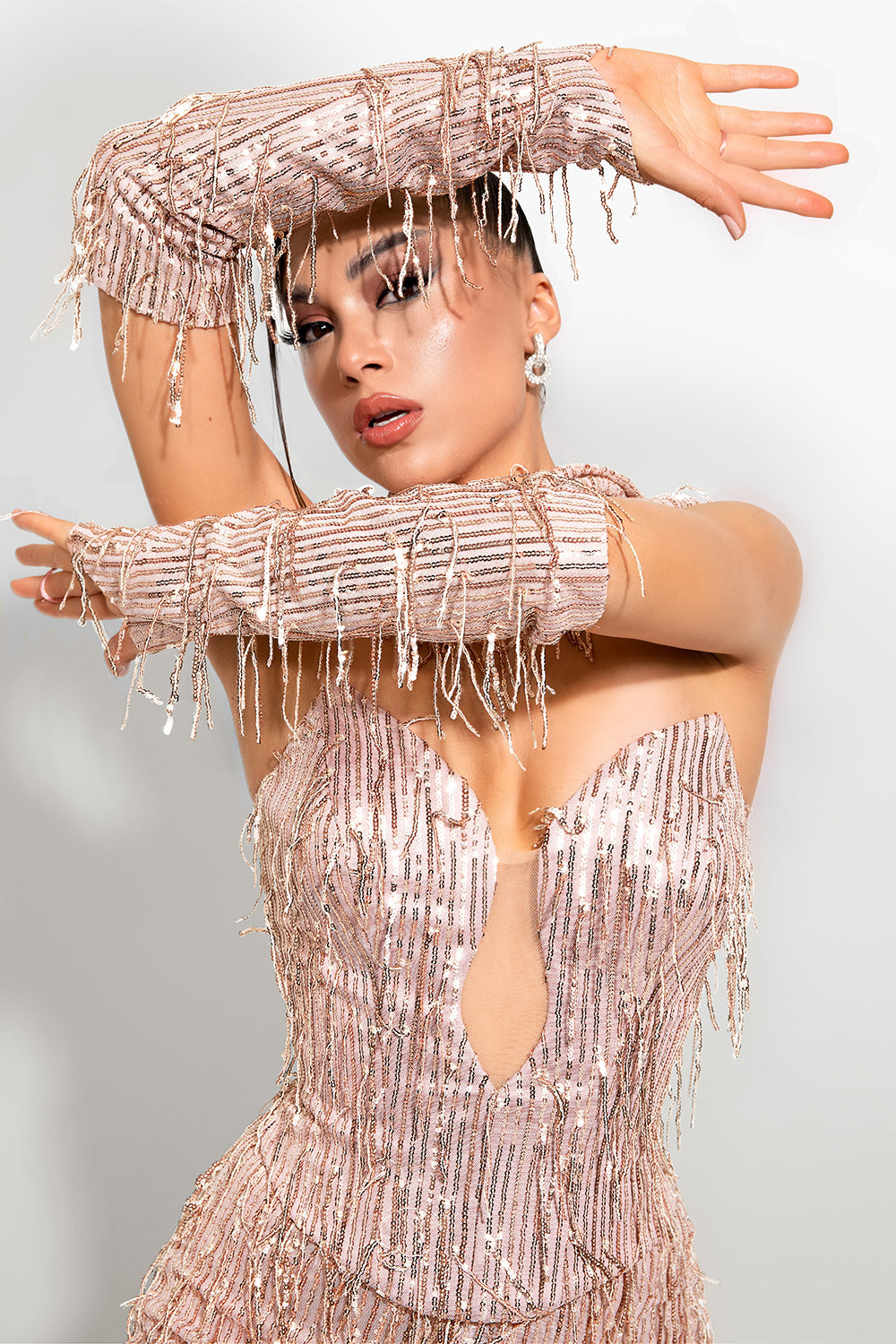 MAXI CROP TOP AND PANTS SET SEQUIN POWDER PINK LILY
