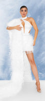 MAXI SET 3 PIESE TOP CU FUSTA ȘI EȘARFĂ JENNA SATIN PENE ALBA