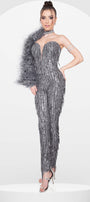 MAXI CROP TOP AND PANTS SET MARISOL 3 PARTS SEQUIN SILVER