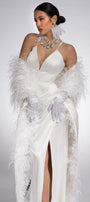 MAXI CONJUNTO 3 PIEZAS TOP CON FALDA CAMRYN SATÍN PLUMAS BLANCO
