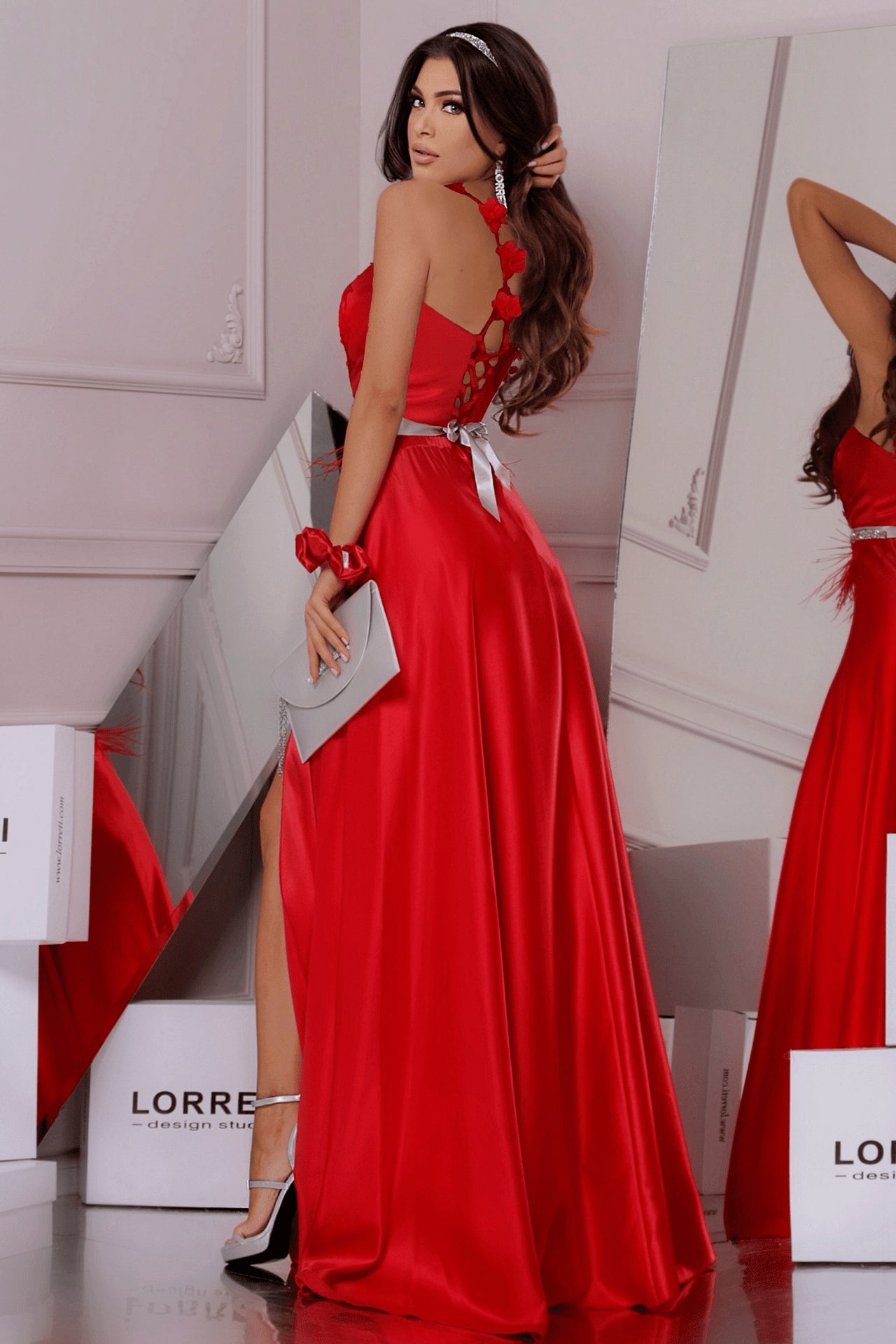 MAXI SKIRT AND CROP TOP SET 2 PARTS  JASMINE SATIN RED