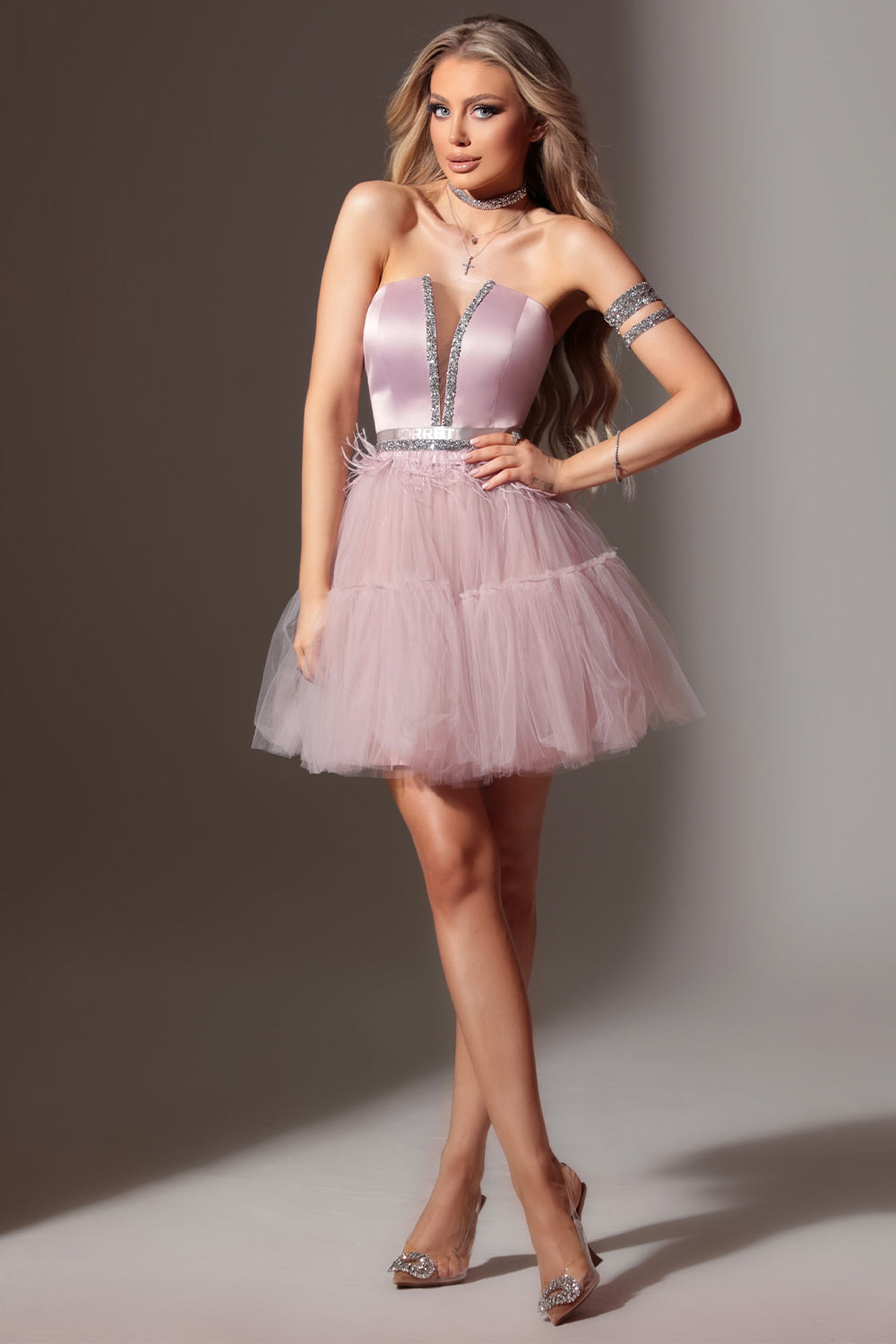 BELT MARABU 17A FEATHERS RHINESTONE LAVENDER