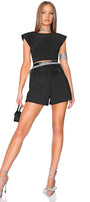 MINI CROP TOP AND PANTS SET CHLOEY TRICOT LAME BLACK