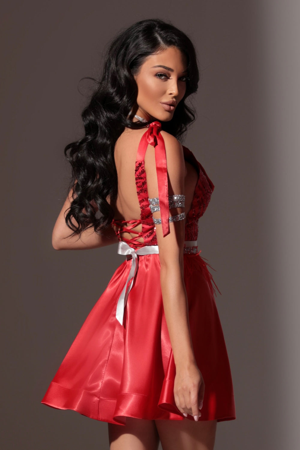 BELT MARABU 6A FEATHERS RHINESTONE RED