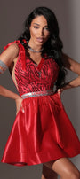 MINI DRESS BLAKE LACE SATIN RED