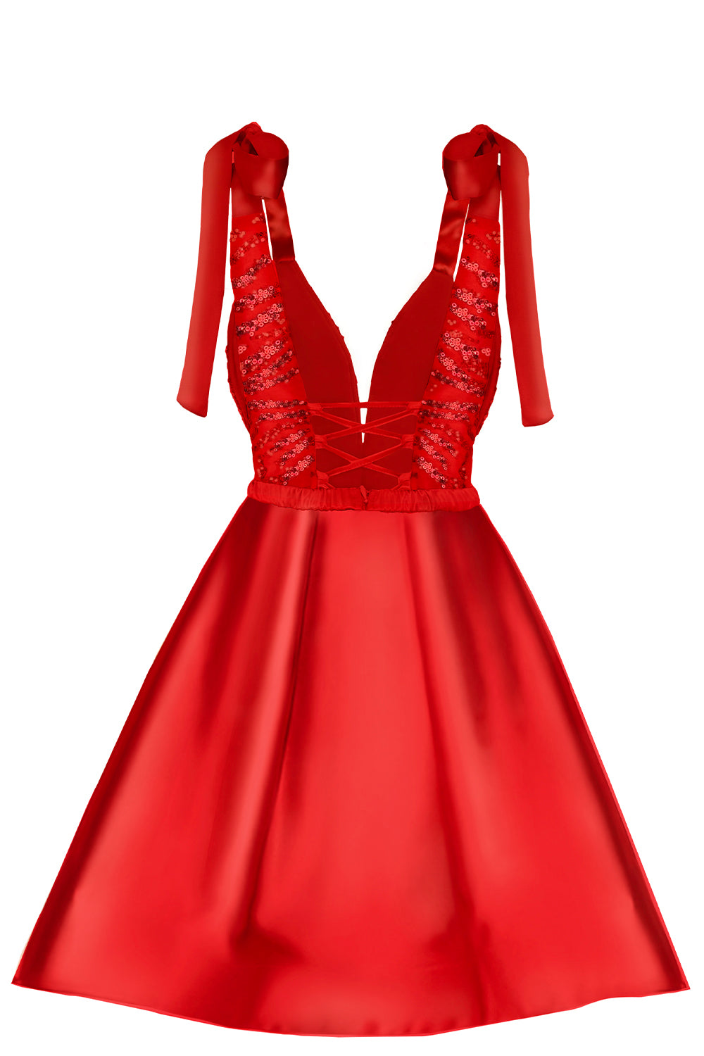 MINI VESTIDO BLAKE ЕNCAJE SATÍN ROJO