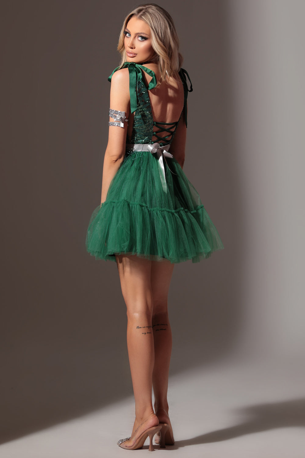 BELT MARABU 12A FEATHERS RHINESTONE DARK GREEN