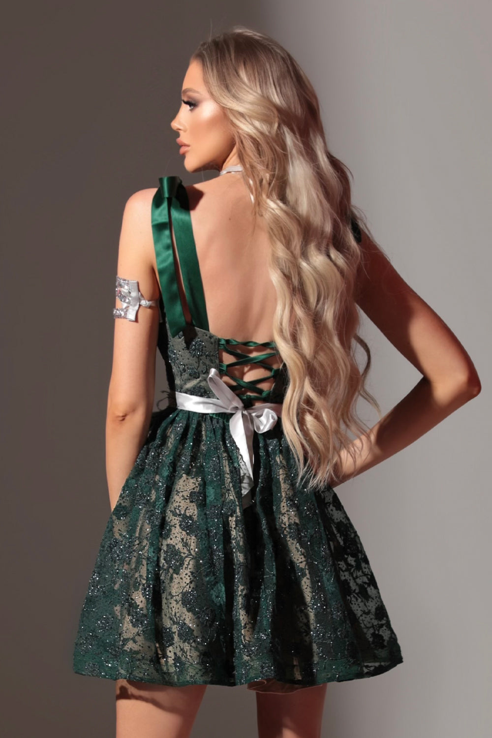 BELT MARABU 12A FEATHERS RHINESTONE DARK GREEN