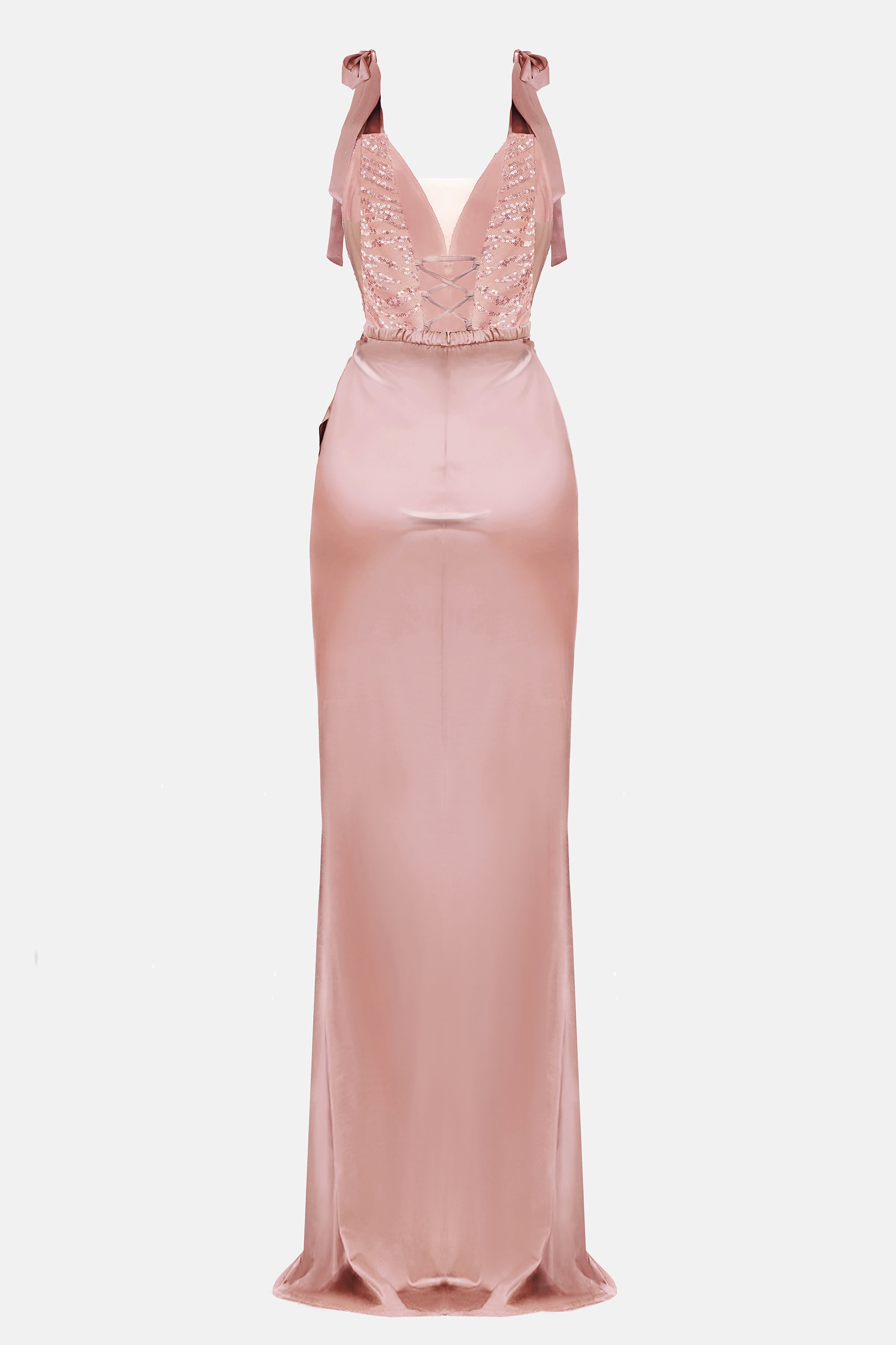 MAXI SKIRT AND CROP TOP SET BIANCA LACE SATIN ROSE GOLD