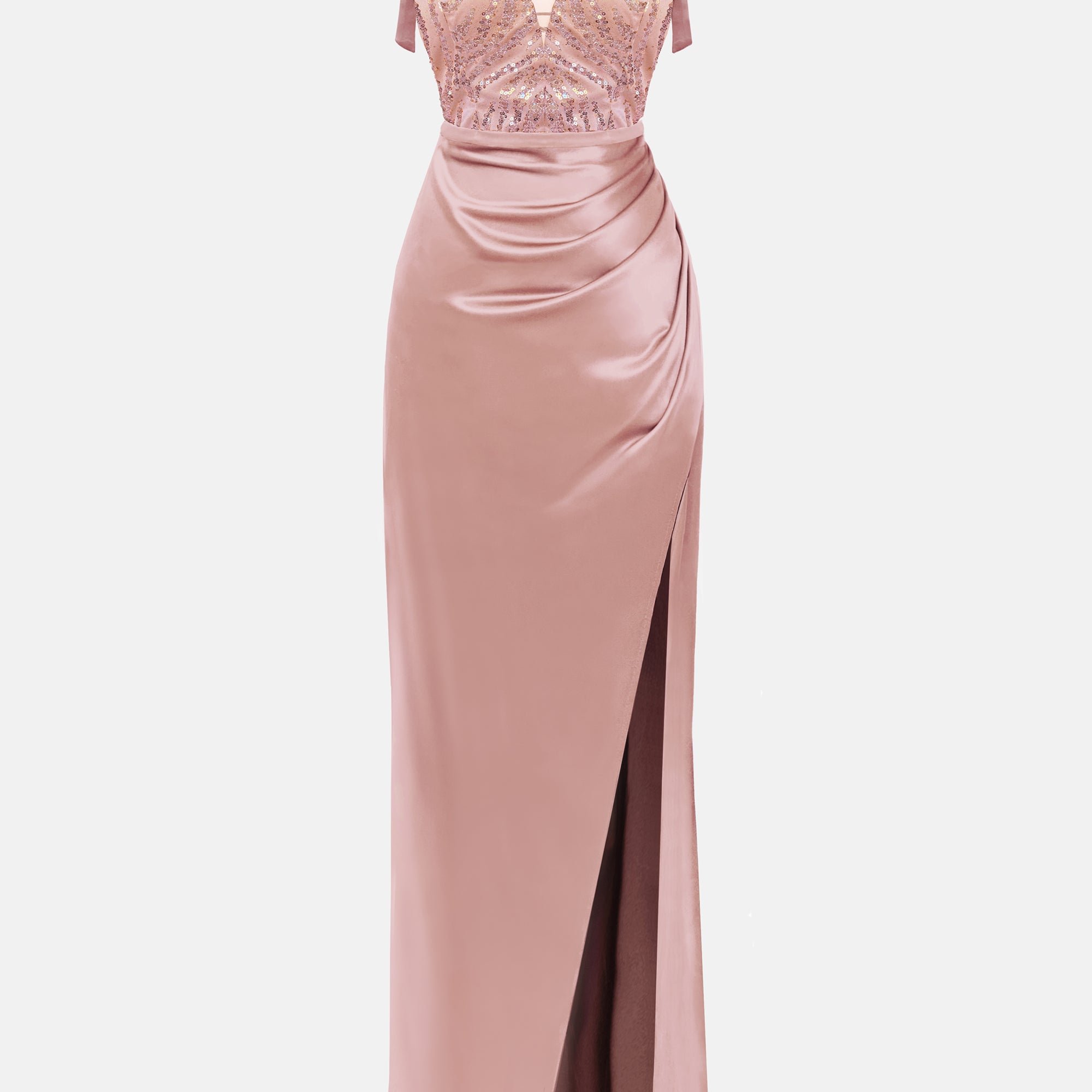 MAXI CONJUNTO TOP CON FALDA BIANCA ЕNCAJE SATÍN ОRO ROSA