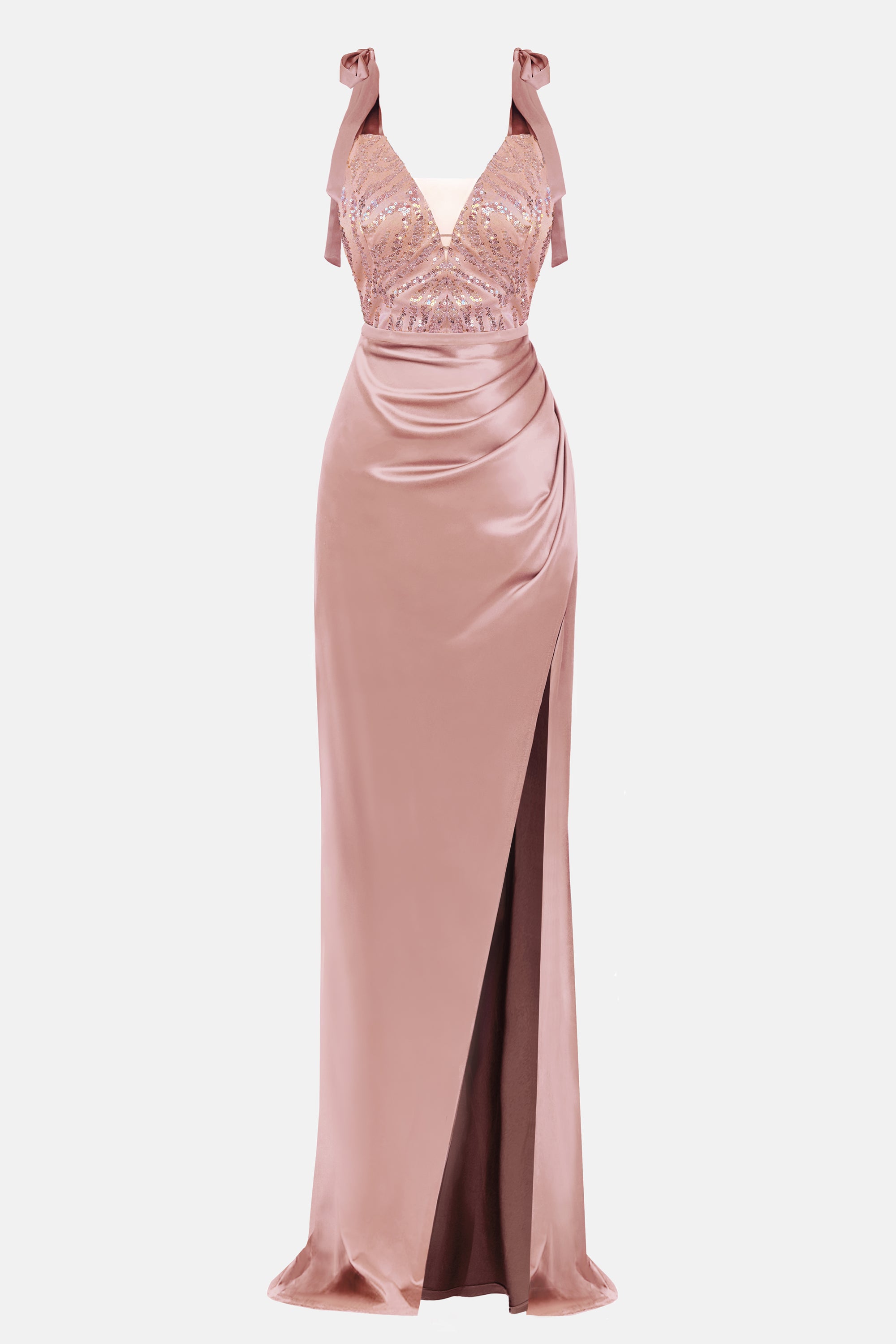 MAXI SKIRT AND CROP TOP SET BIANCA LACE SATIN ROSE GOLD