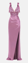 MAXI SKIRT AND CROP TOP SET BIANCA LACE SATIN LAVENDER