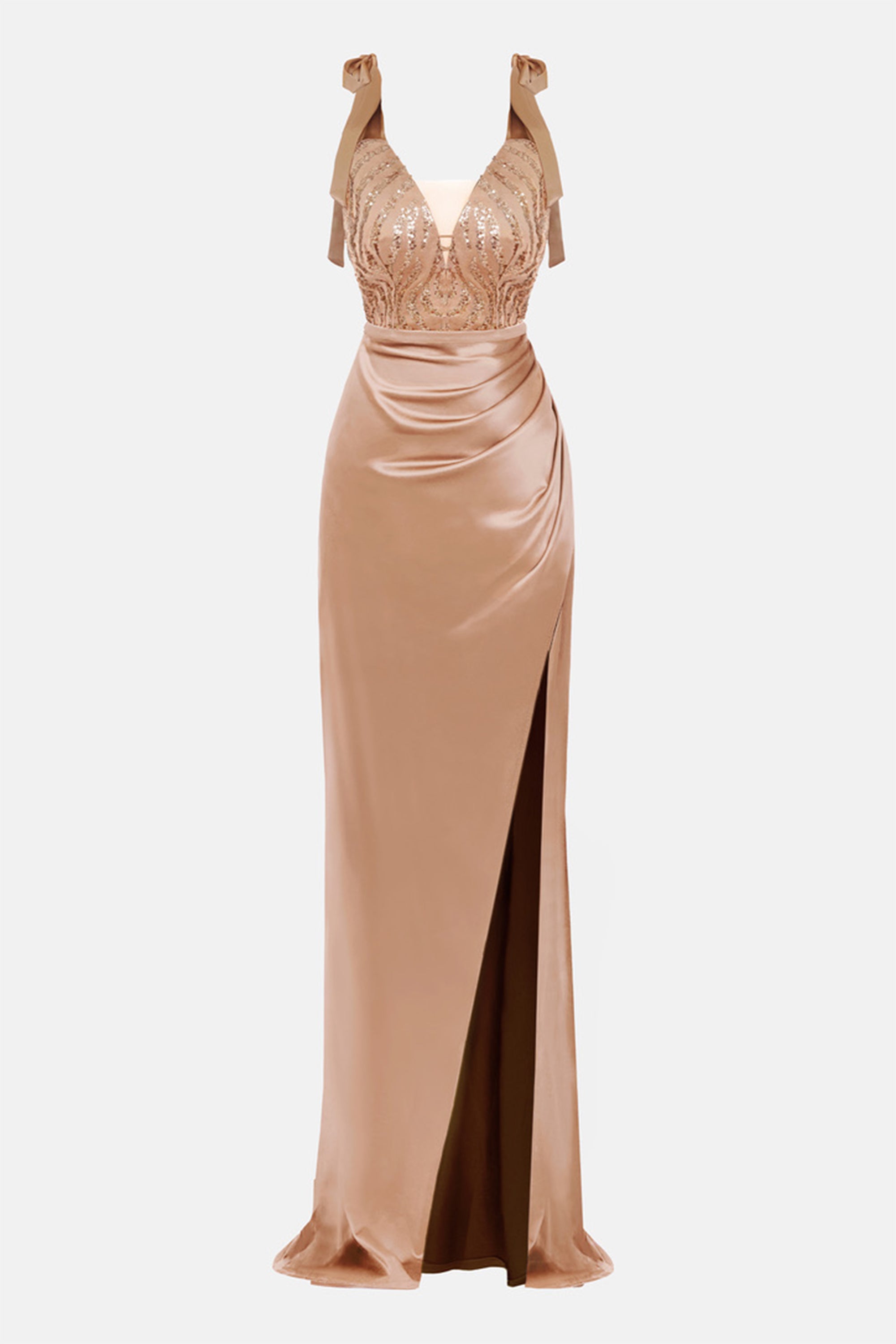 MAXI SKIRT AND CROP TOP SET BIANCA LACE SATIN GOLDEN